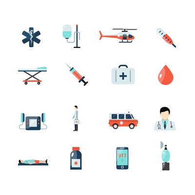 Emergency paramedic icons set with first aid symbols isolated vector illustration