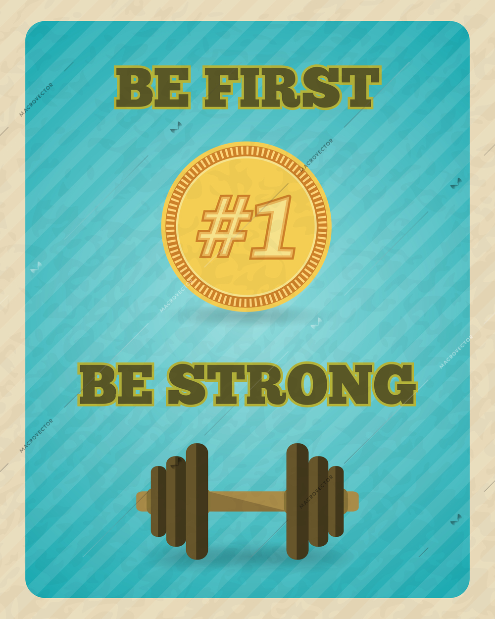 Fitness strength exercise motivation poster on bright color background flat isolated vector illustration