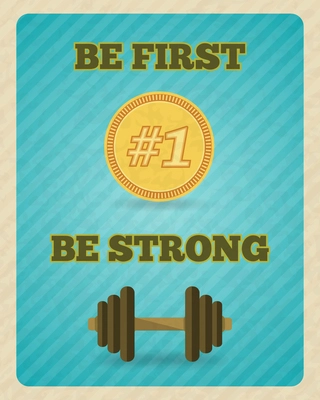 Fitness strength exercise motivation poster on bright color background flat isolated vector illustration