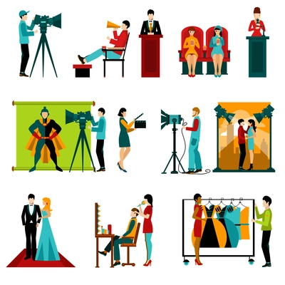 People in cinema and film making staff characters set isolated vector illustration