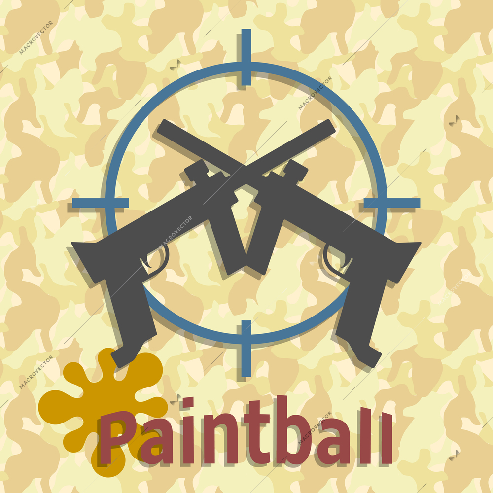 Paintball splash target and guns template of the poster style grunge vector illustration