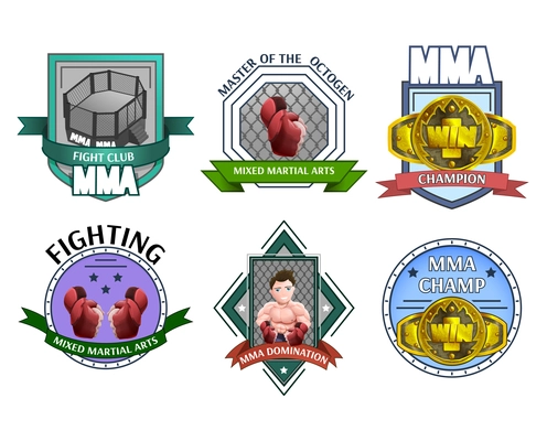 Martial fighting art mma champions league clubs emblems labels icons collection abstract isolated vector illustration