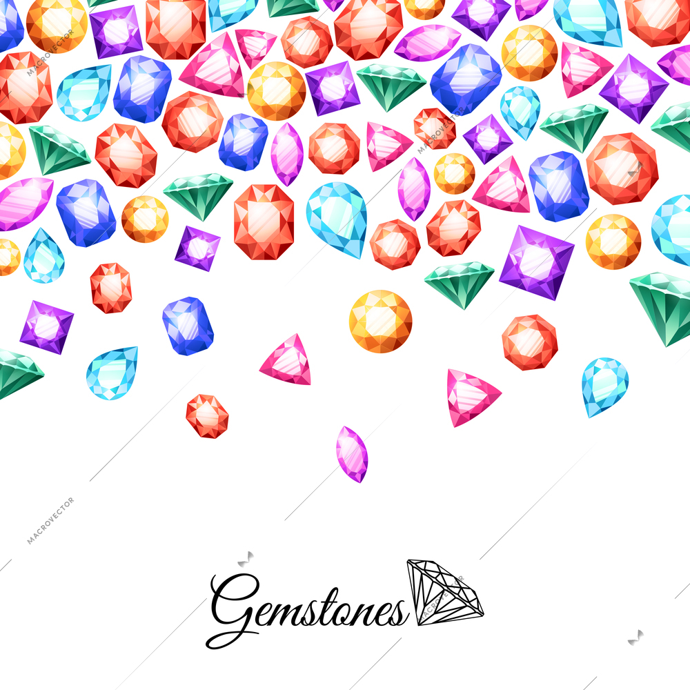 Colorful sparkling gemstones background with luxury crystal jewels vector illustration