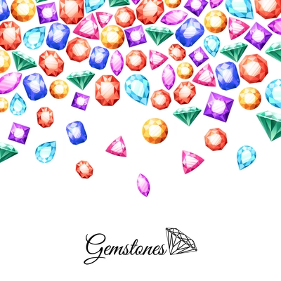 Colorful sparkling gemstones background with luxury crystal jewels vector illustration