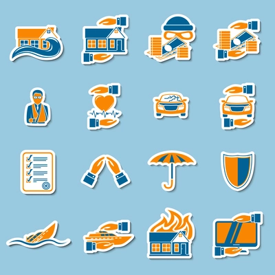 Insurance security stickers collection of medical property house protection  isolated vector illustration