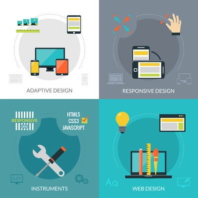 Adaptive responsive web design concept set with instruments flat icons isolated vector illustration