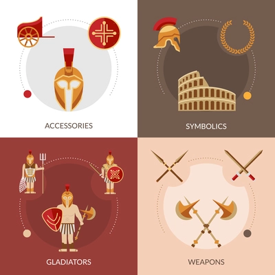 Gladiator design concept set with weapons and symbolics flat icons isolated vector illustration