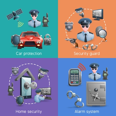 Security  design concept set with elements of  home  safety and alarm system vector illustration