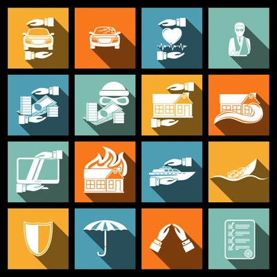 Insurance security icons set of risk flood accident disaster isolated vector illustration