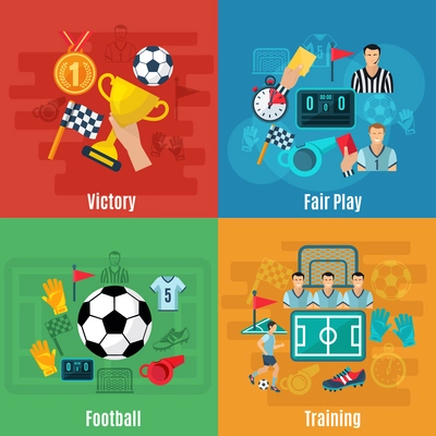 Soccer design concept set with victory football and training flat icons isolated vector illustration