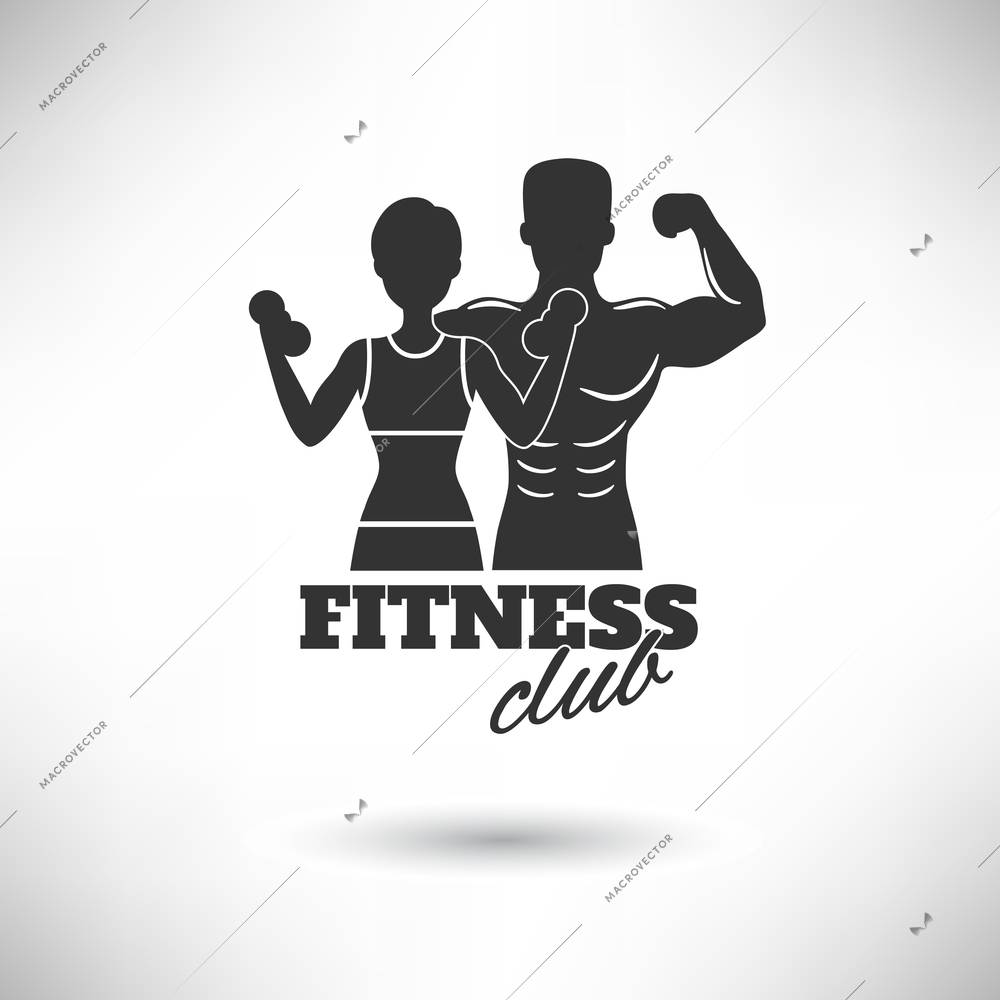 Fitness club black and white athletes silhouette poster vector illustration