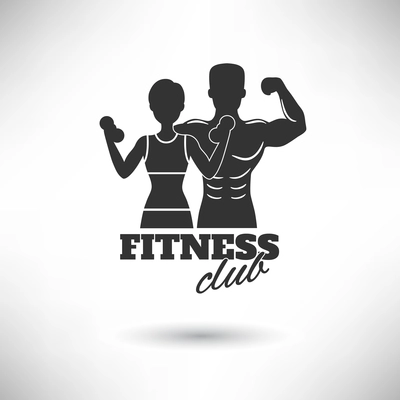 Fitness club black and white athletes silhouette poster vector illustration