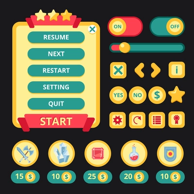 Medieval video game mobile application user interface template vector illustration