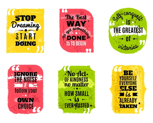 Inspirational famous quotes of wisdom for every day colored textured decorative icons set abstract isolated vector illustration