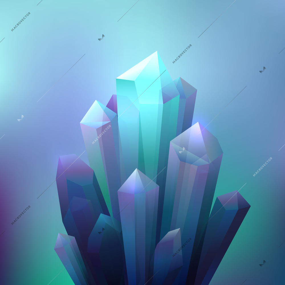 Crystal cave minerals with shining light reflection background vector illustration