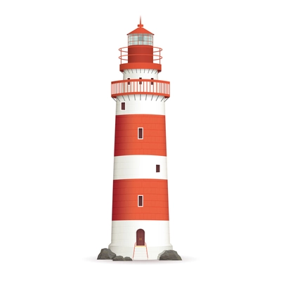 Realistic red lighthouse building isolated on white background vector illustration