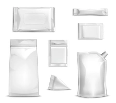 Blank white packaging realistic set for food and sauce isolated vector illustration