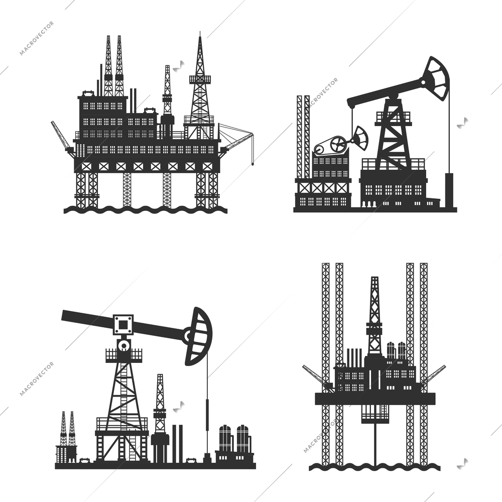 Oil and petroleum platform black and white isolated vector illustration