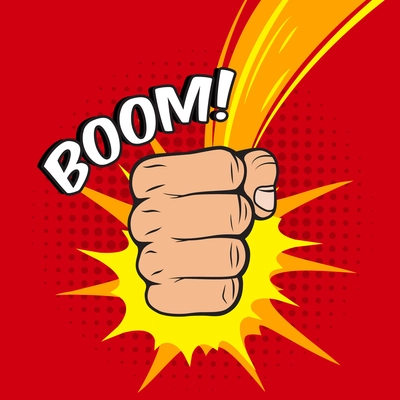 Clenched power fist boom pow abstract hit vector illustration