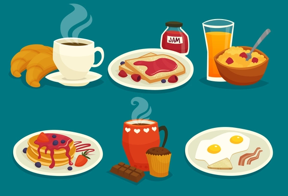 Set of light breakfast icons made in cartoon  style isolated vector illustration