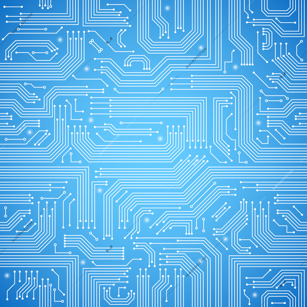 Computer circuit board bright blue seamless pattern vector illustration