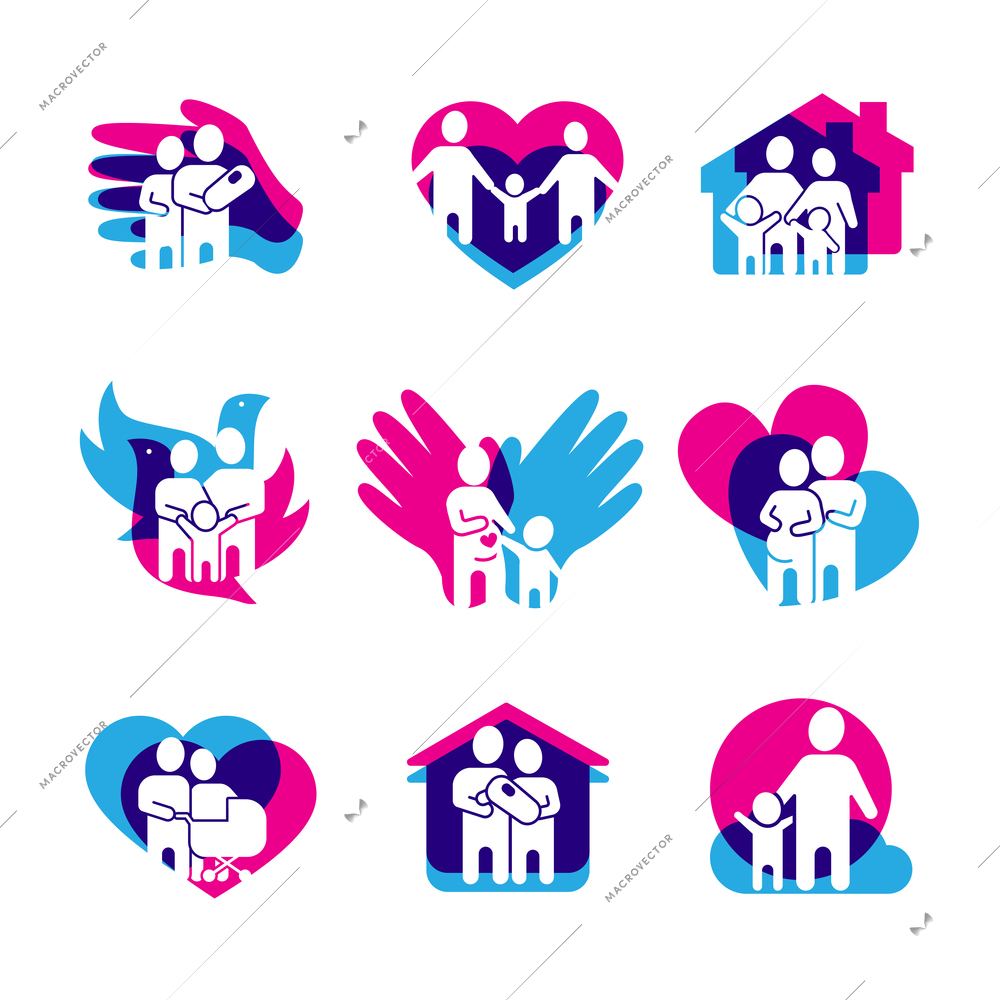 Family logo design with colorful group Royalty Free Vector