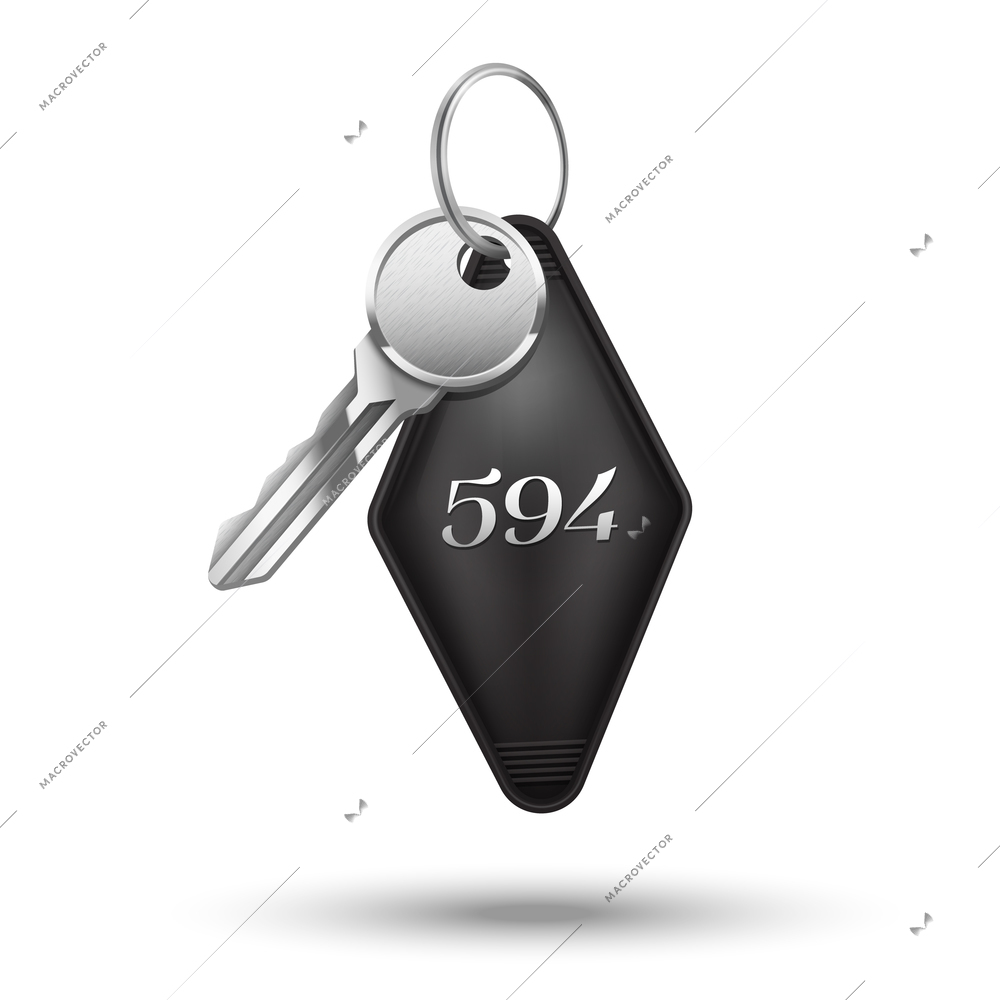 Hotel room key with number realistic on white background vector illustration