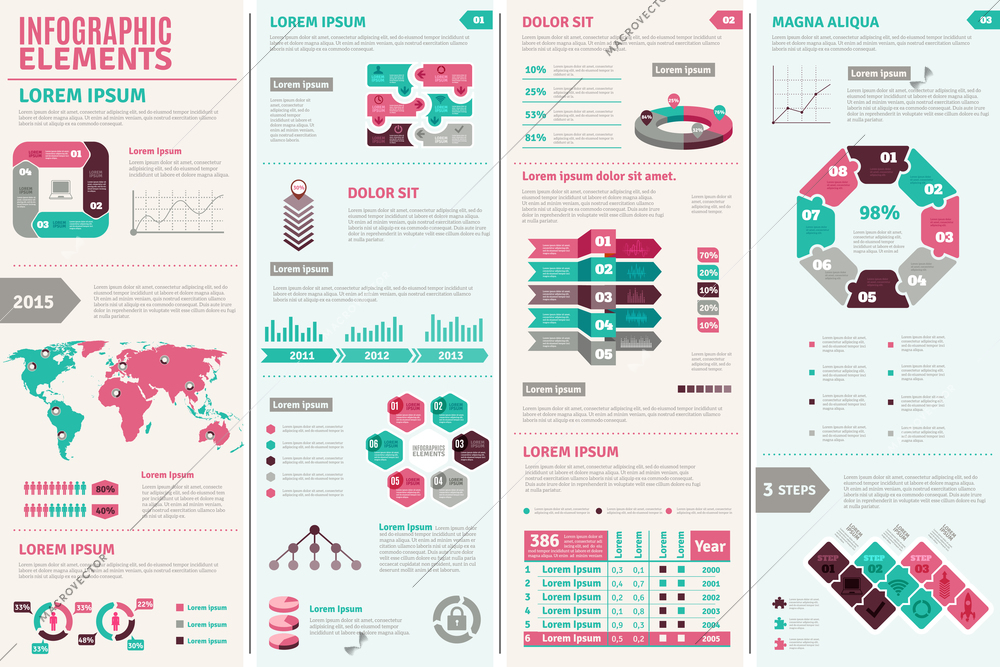 Infographic design set with elements charts and graphs flat isolated vector illustration