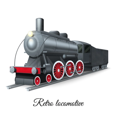 Retro style steam train iron locomotive on railroad vector illustration