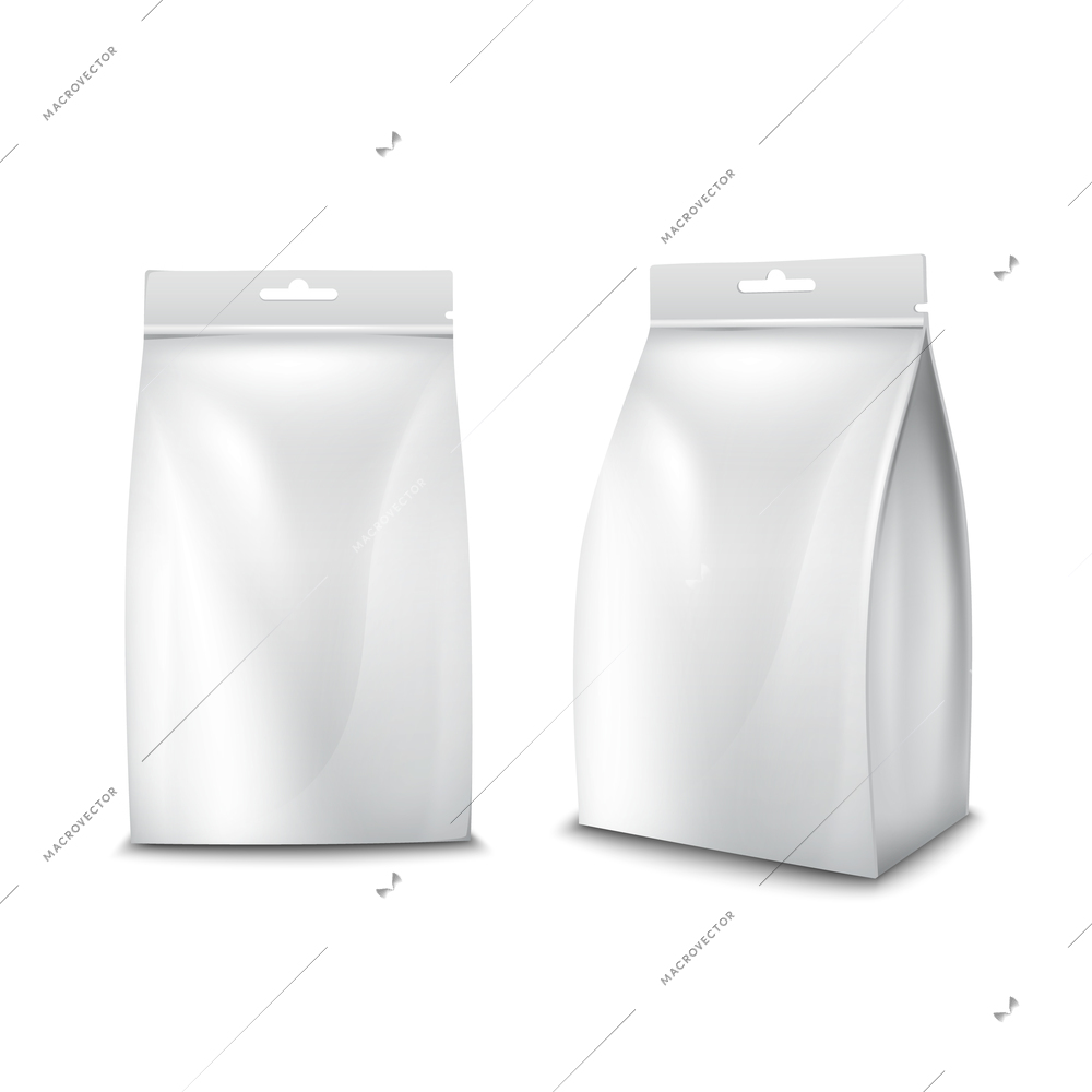 Realistic paper food blank white package bag isolated vector illustration