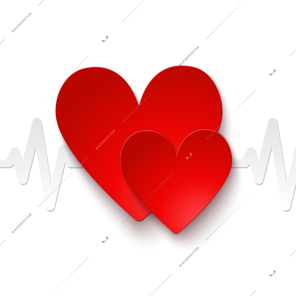 Heart rate red paper emblem icon or print vector illustration