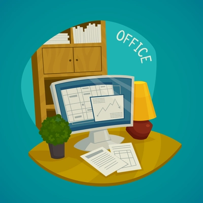 Design concept set with workplace and elements of office interior vector illustration