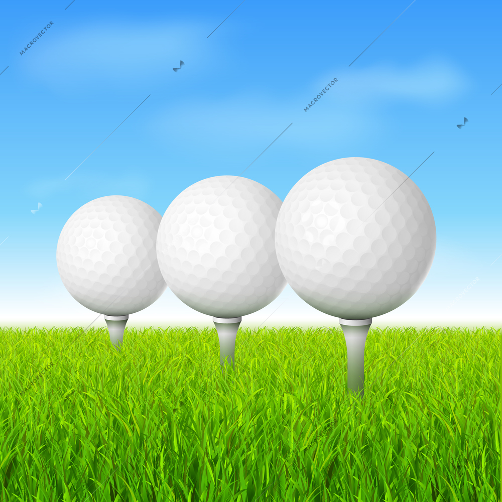 Golf balls in grass on tees vector illustration