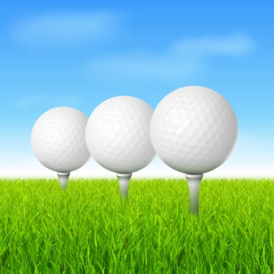 Golf balls in grass on tees vector illustration