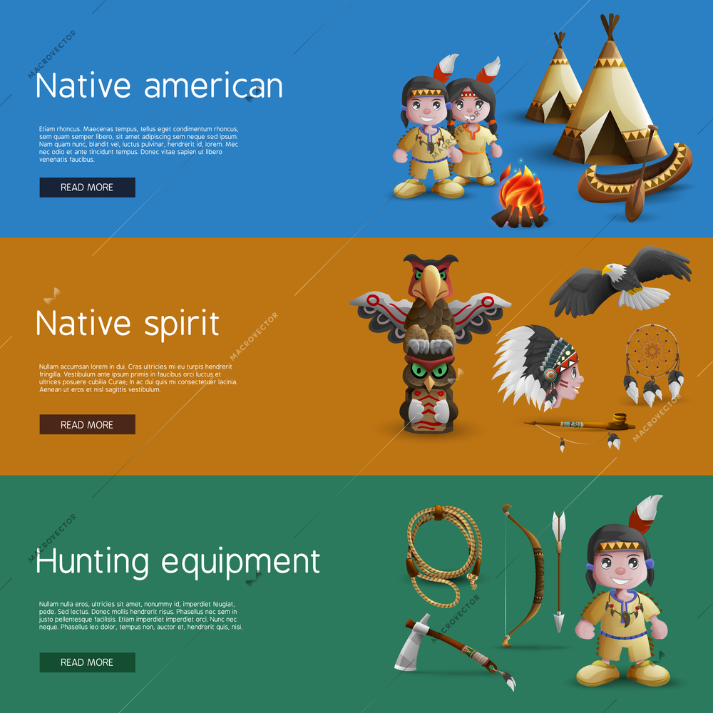 Native American banners with national  attributes hunting and spirituality vector illustration