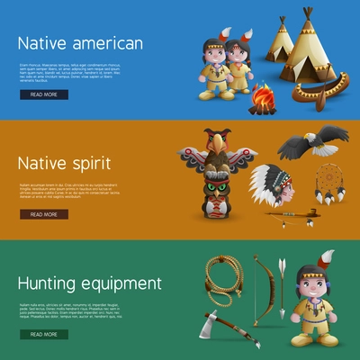 Native American banners with national  attributes hunting and spirituality vector illustration