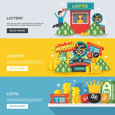 Lottery horizontal banner set with lotto jackpot elements isolated vector illustration