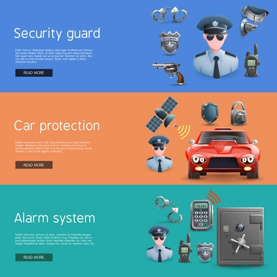Security horizontal  banners set with elements of  car protection  and alarm system vector illustration