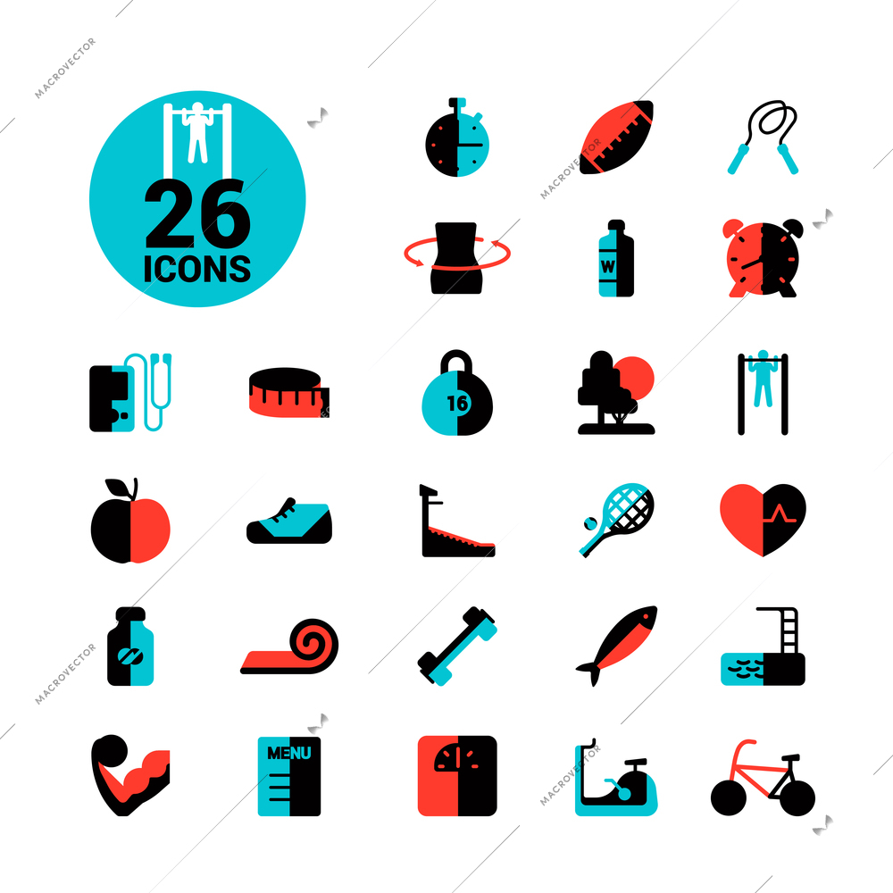 Fitness and sport icon set healthy life flat vector illustration