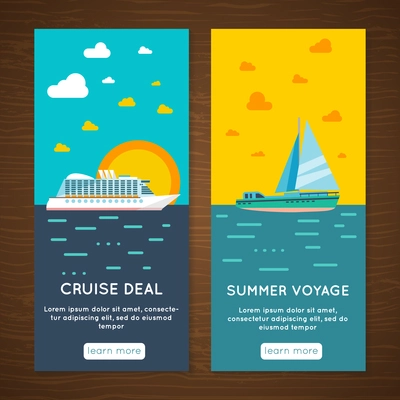 Summer vacation travel agency exclusive sea voyage offer 2 vertical interactive banners set abstract isolated vector illustration