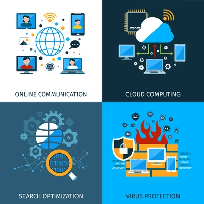 Network security design concept set with search optimization icons isolated vector illustration