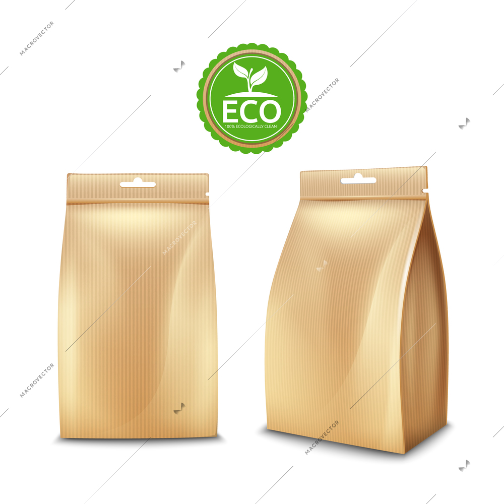 Eco friendly paper bag package for food isolated vector illustration