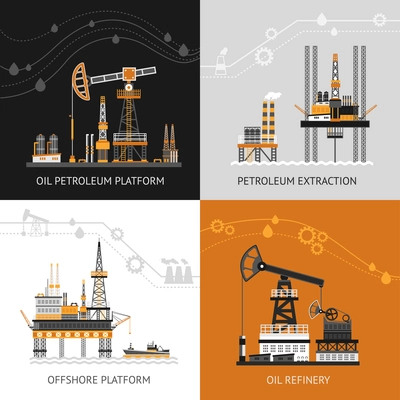 Oil platform design concept set with petroleum flat icons isolated vector illustration