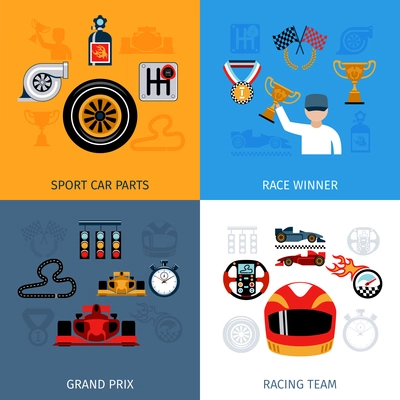 Racing design concept set with sport and winner flat icons isolated vector illustration