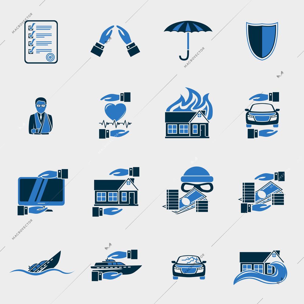 Insurance security icons set of agent company finance  isolated vector illustration