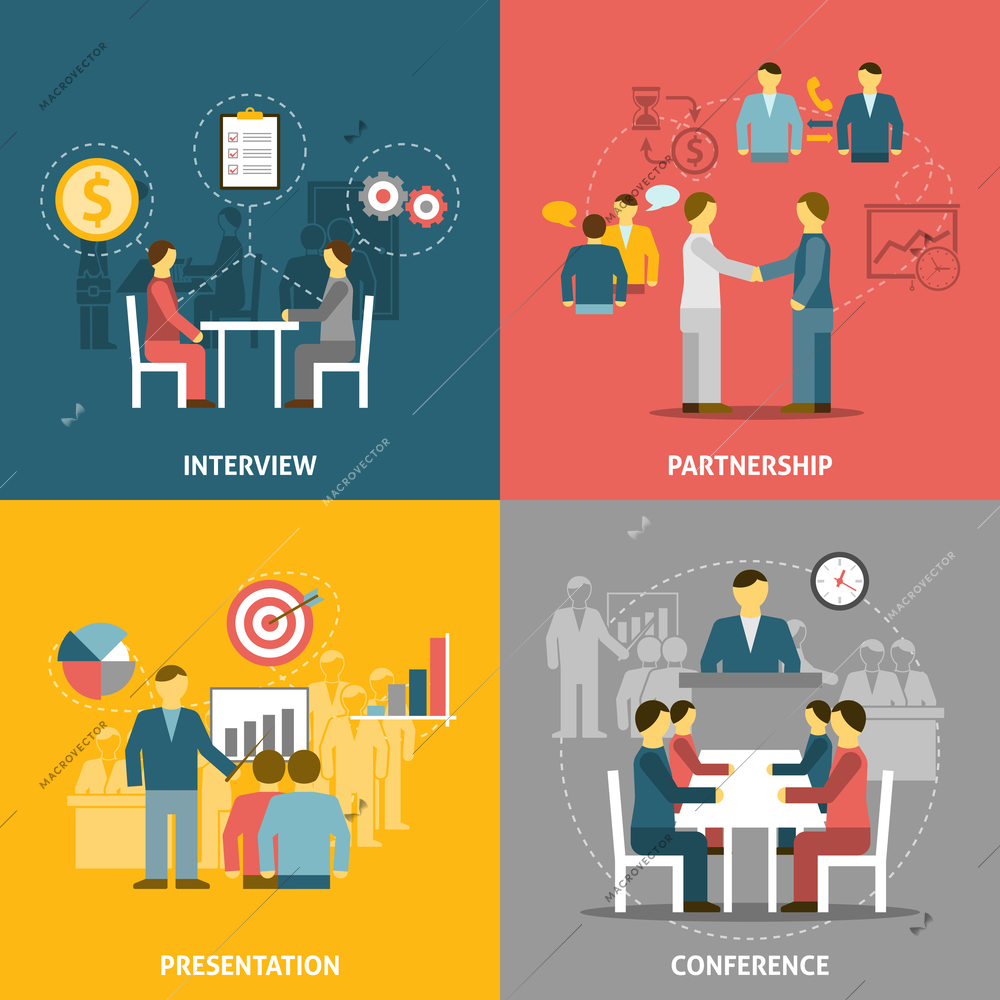 Flat icons composition with people meeting for  business and partnership  vector illustration.