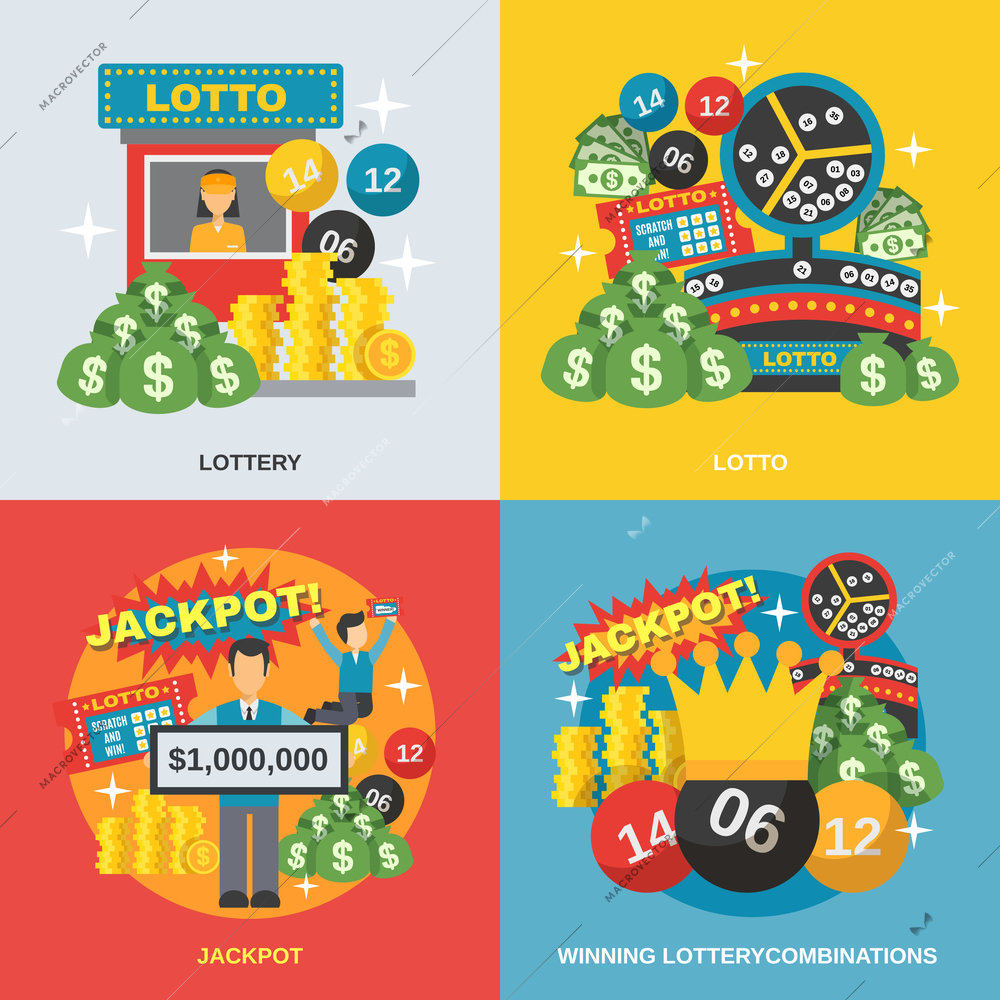 Lottery design concept set with winning combinations flat icons isolated vector illustration