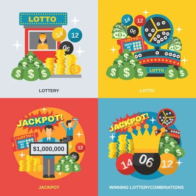 Lottery design concept set with winning combinations flat icons isolated vector illustration