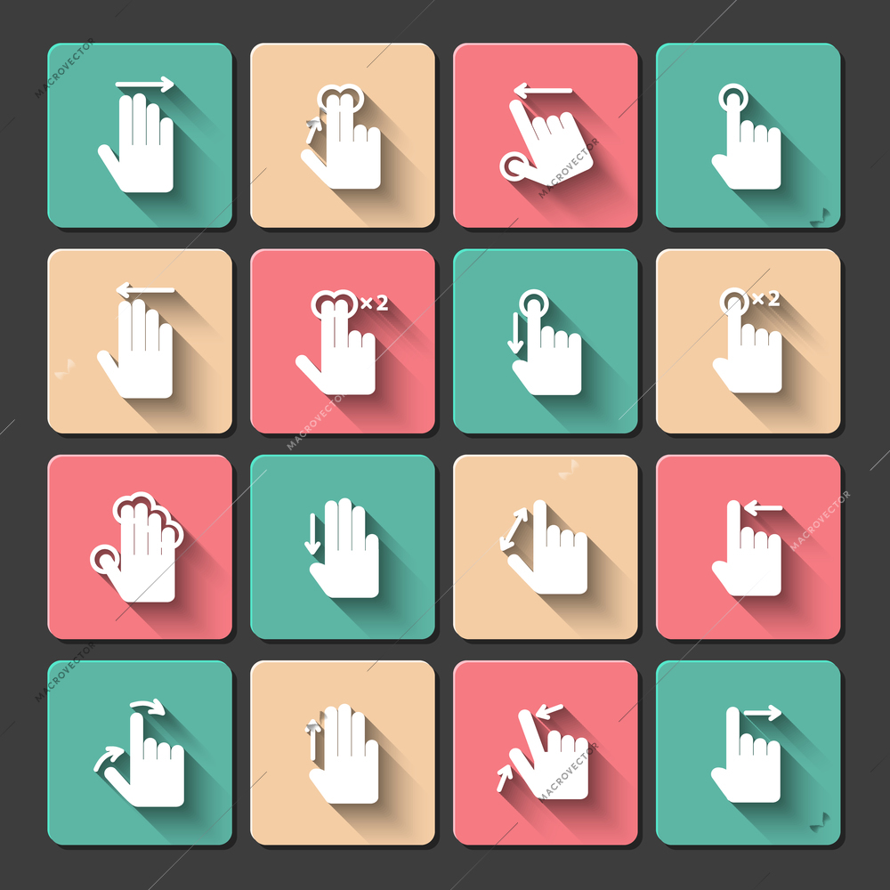 Touch screen hand gestures design elements for mobile user interface isolated vector illustration