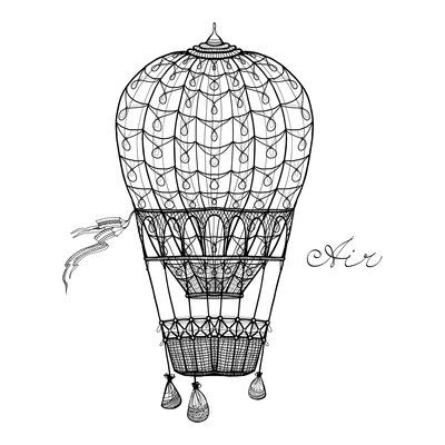 Retro style hand pencil drawn hot air balloon vector illustration